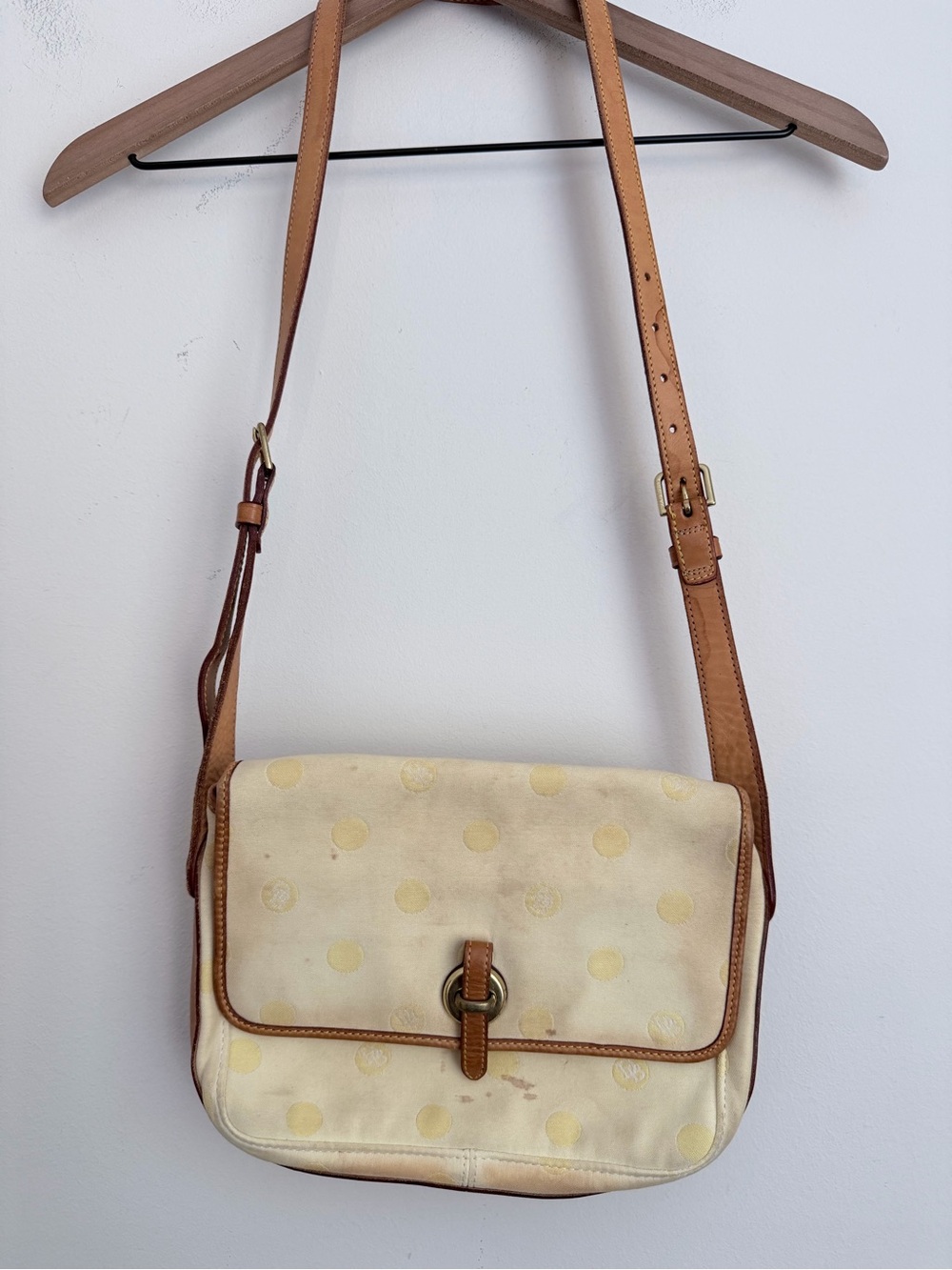 Dooney & Bourke Yellow Polka Dot East West Flap Crossbody Bag Y2K vintage